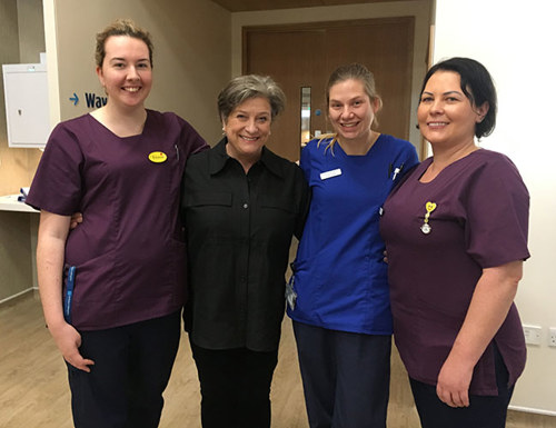 Caroline Quentin with Hospice staff