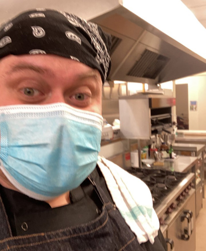 Dan volunteering in the Hospice kitchen