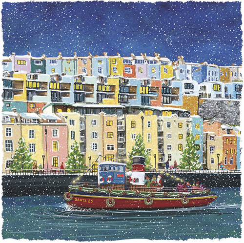 Christmas card showing Bristol harbourside
