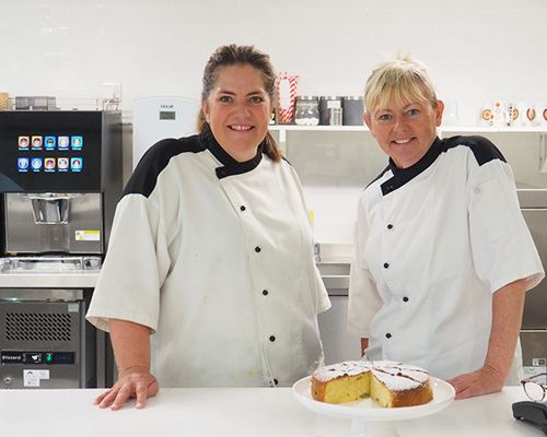 Louise and Gerrie in the hospice cafe