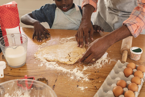 Father and son baking